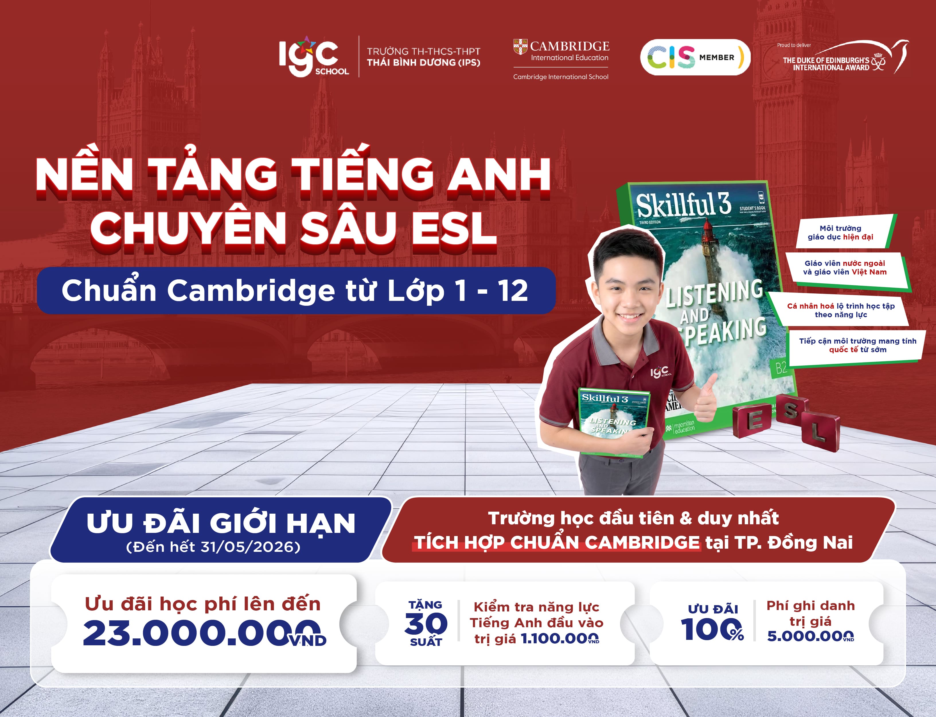 Chương trình tiếng anh chuyên sâu (ESL) – lộ trình Cambridge với chi phí hợp lý được nhiều phụ huynh IPS lựa chọn
