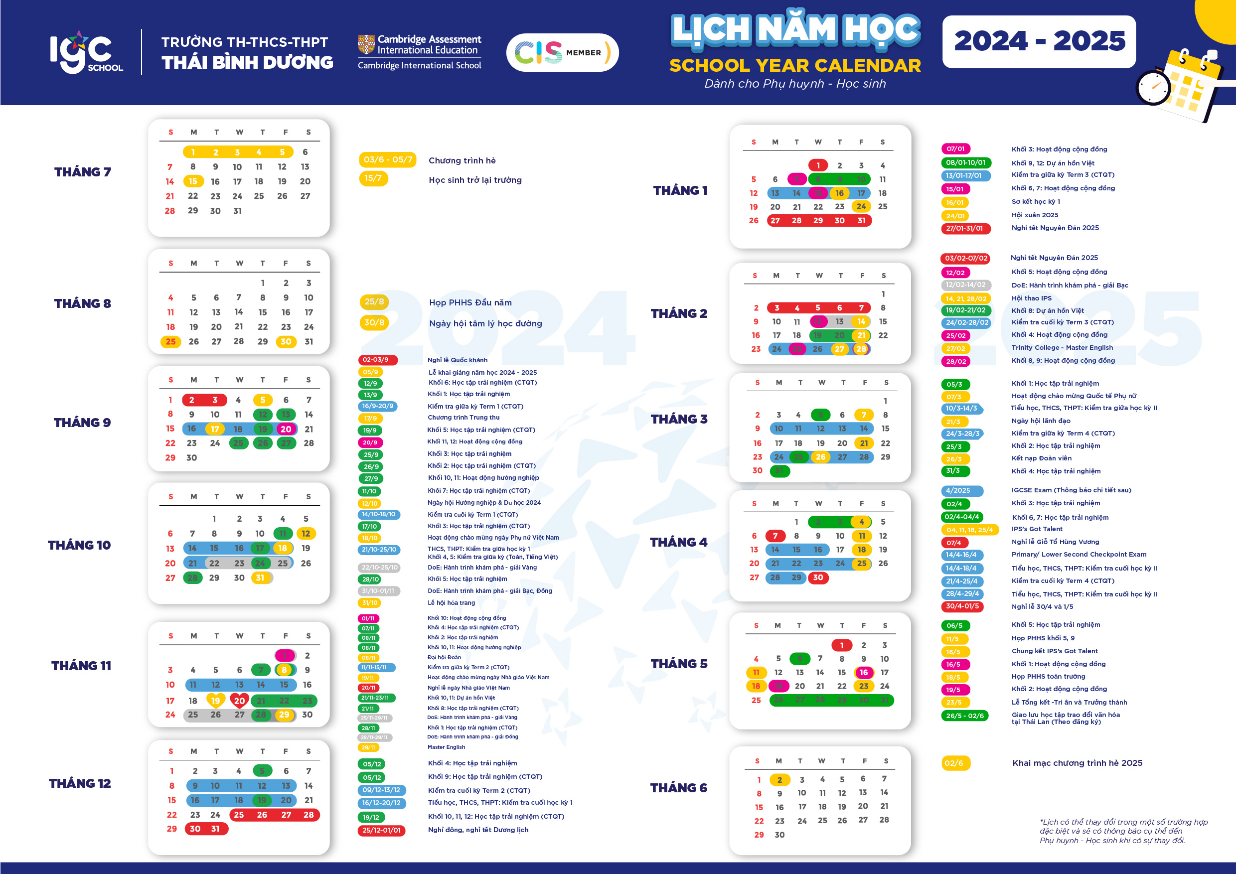 Lịch hoạt động IPS Đồng Nai - Năm học 2024 - 2025