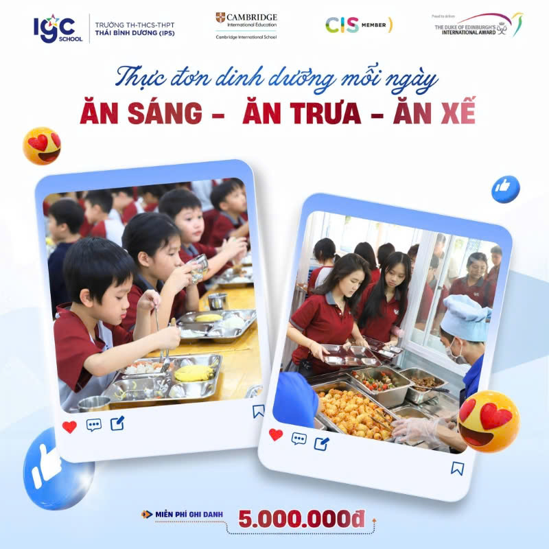 Học sinh học chương trình chuẩn quốc tế và chương trình quốc gia cùng giáo viên nước ngoài, có bán trú chăm sóc tốt tại trường học có giáo viên nước ngoài song ngữ liên cấp. 